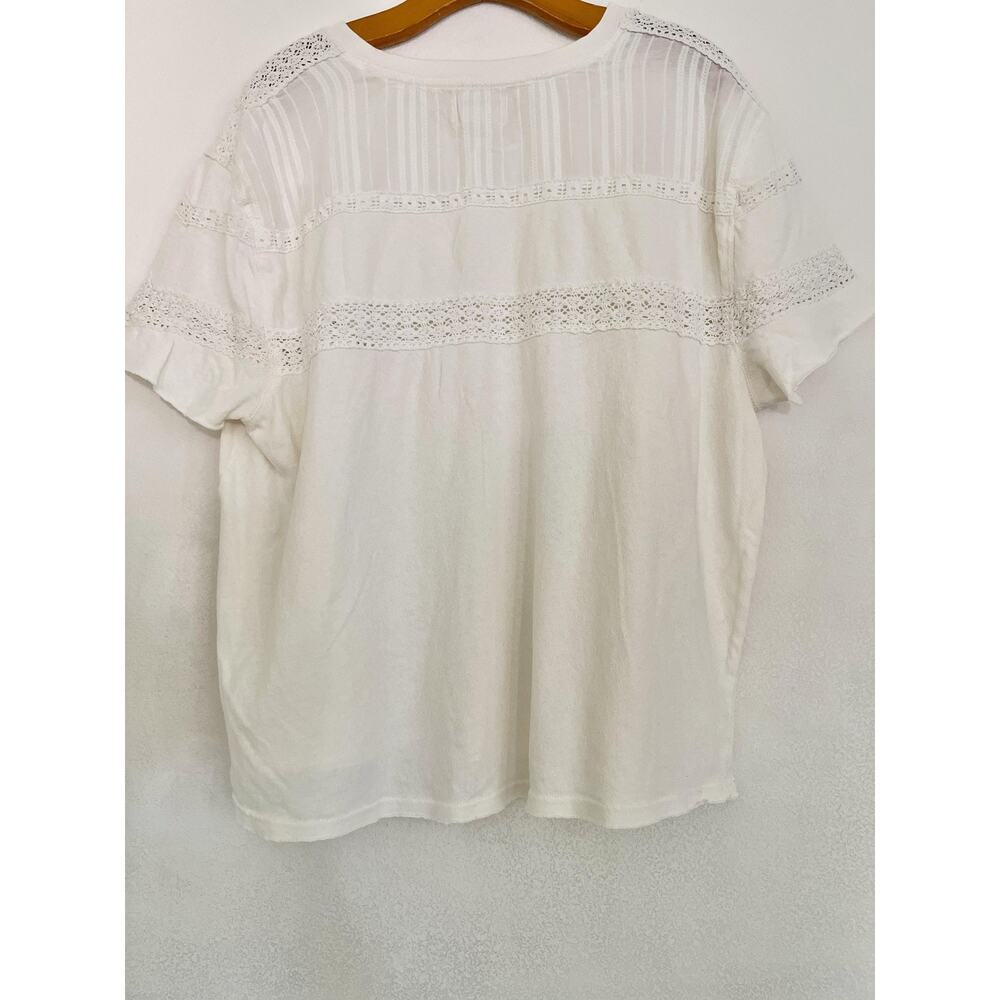 We The Free Shirt Womens M White Crew Neck Short Sleeve Sheer Crochet Lace Top - Picture 3 of 13
